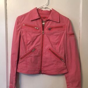 Express pink denim zipper moto biker jean jacket